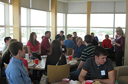 Students and mentors meet each other at the Welcome Lunch
